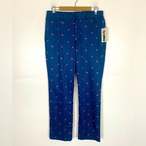 Typsy Elves Men's Slacks Pants Size L Fairway Flamingo Print Blue Pink Flex